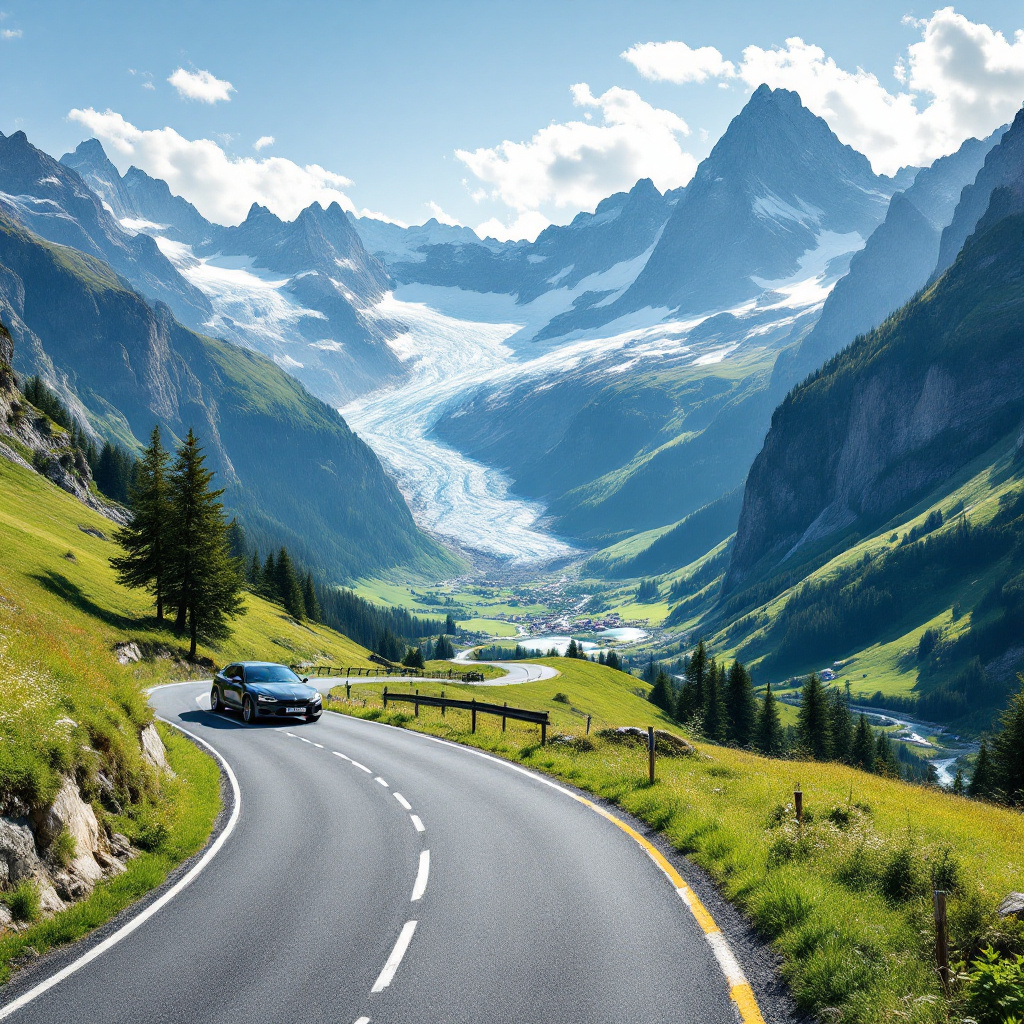 Österreich Rundreise mit dem Auto Route über eine Alpenstraße mit Bergpanorama
