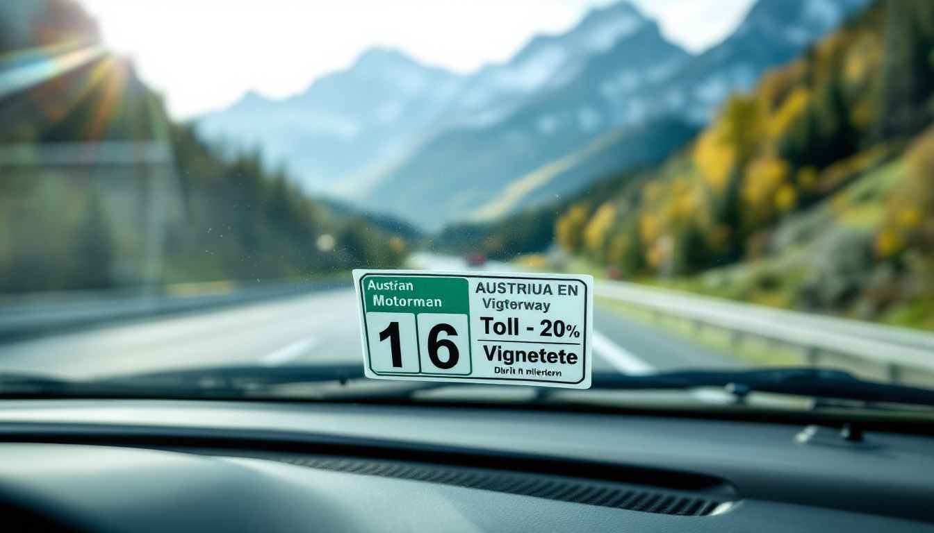 Vignette Österreich Prüfung: Klebevignette an der Windschutzscheibe eines Autos